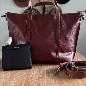 Fossil Brown Leather Tote/Crossbody Bag with Wallet